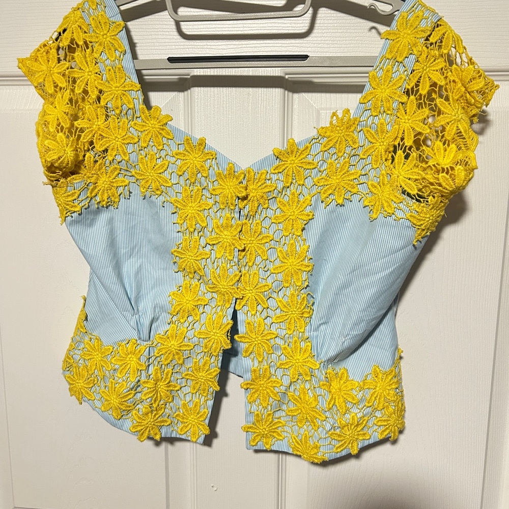 Handmade Crop with Yellow Floral Embroidery